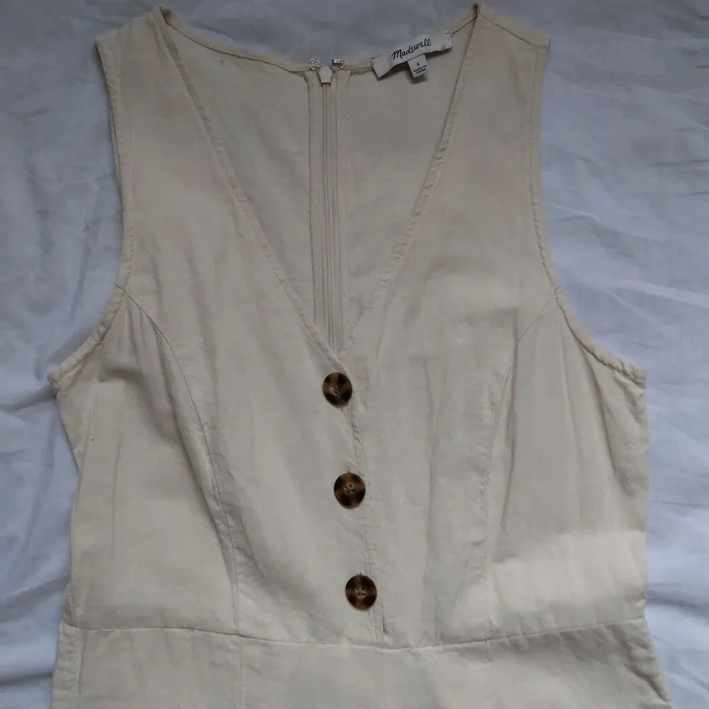 Madewell Linen Blend Jumpsuit Romper Button Front Ivory Boho Womens Size 0 - Picture 7 of 13